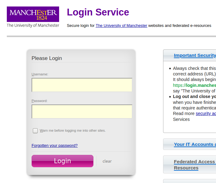 Institution login form