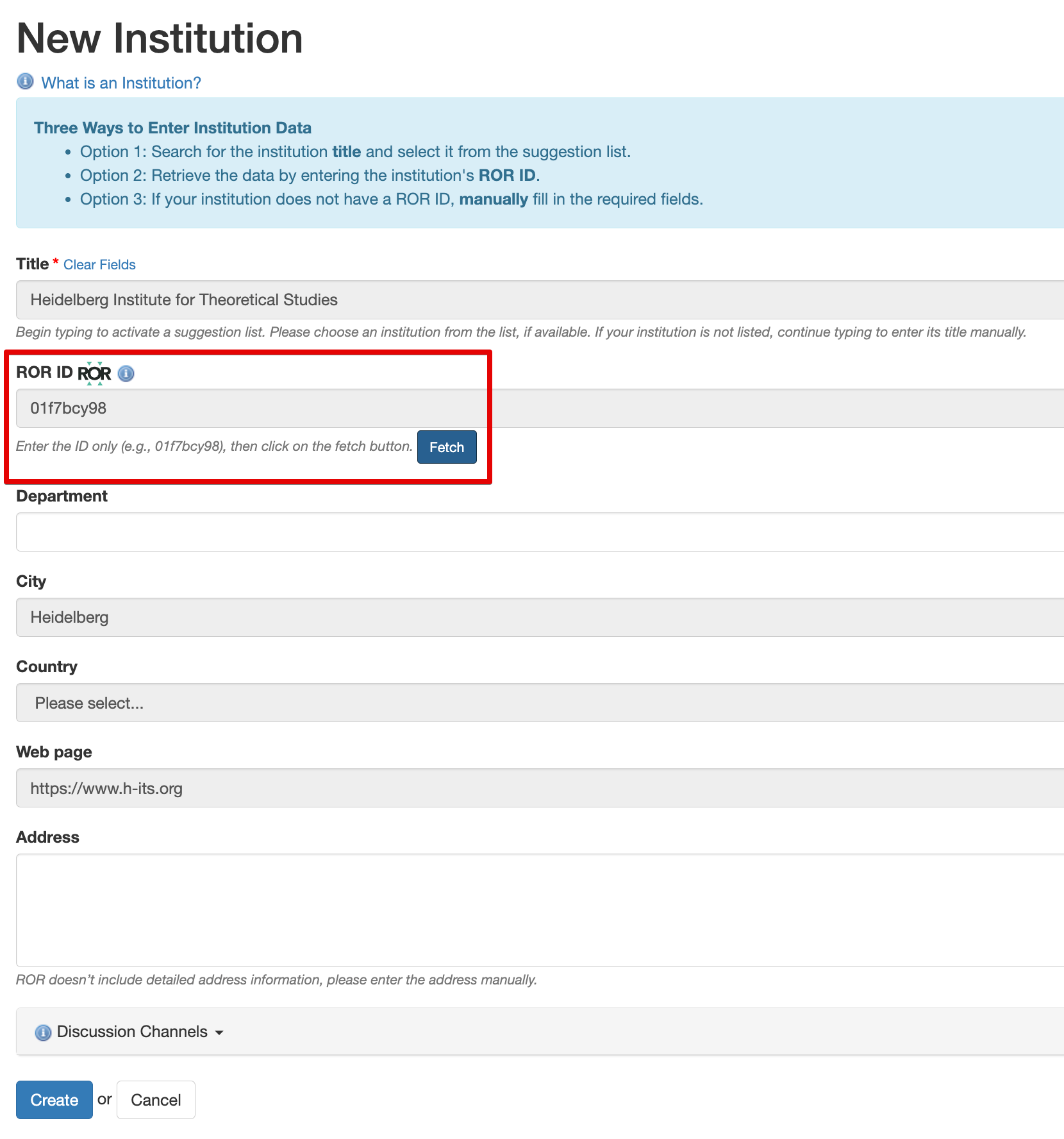 Institution id search