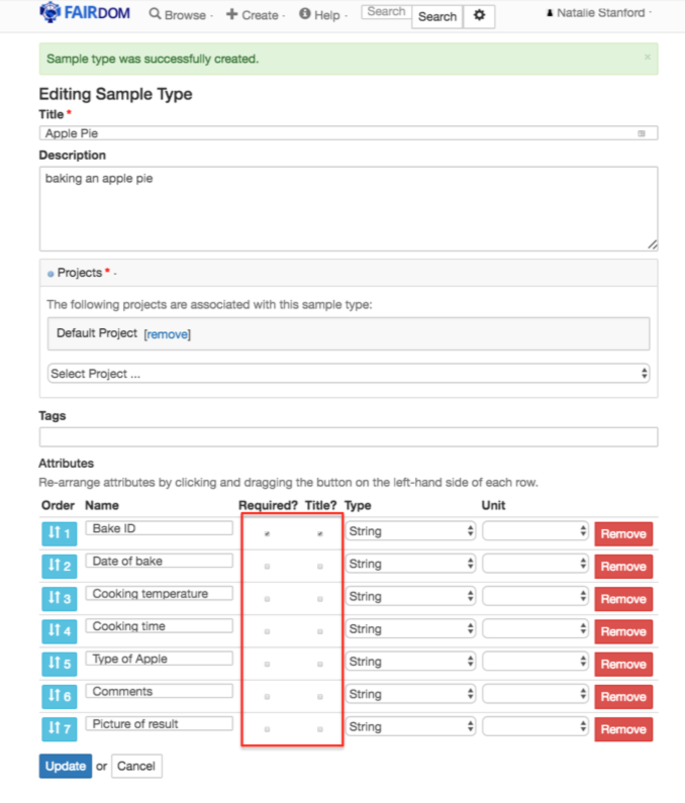 sample type attributes required